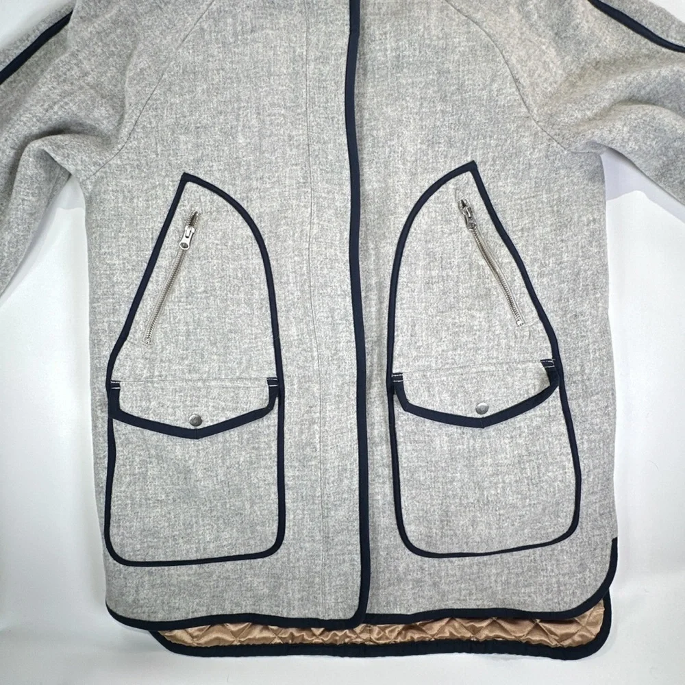 J. Crew Italian Stadium Cloth Hooded Wool Peacoat Womens 14 Gray Minimalist - Picture 3 of 14